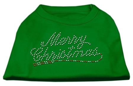 Merry Christmas Rhinestone Shirt Emerald Green XS